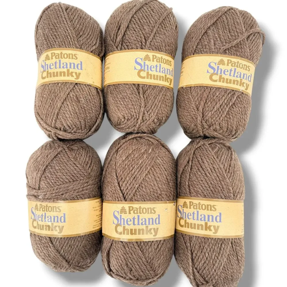 Patons Shetland Chunky Yarn 6 Skeins Deep Taupe Brown 03020 Wool Acrylic 100g